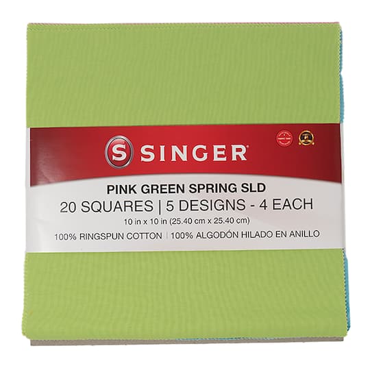 SINGER Pink Green Spring SLD Fabrics Premium Square Cotton Fabric Bundle